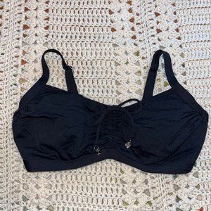Lands End Black Bikini Top w/Adjustable Gather Front & Hidden Underwire Sz 4 DDD